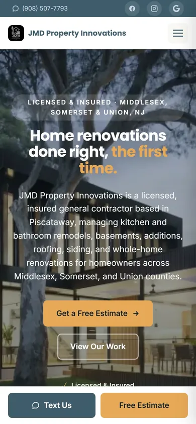 The same home page on a phone.